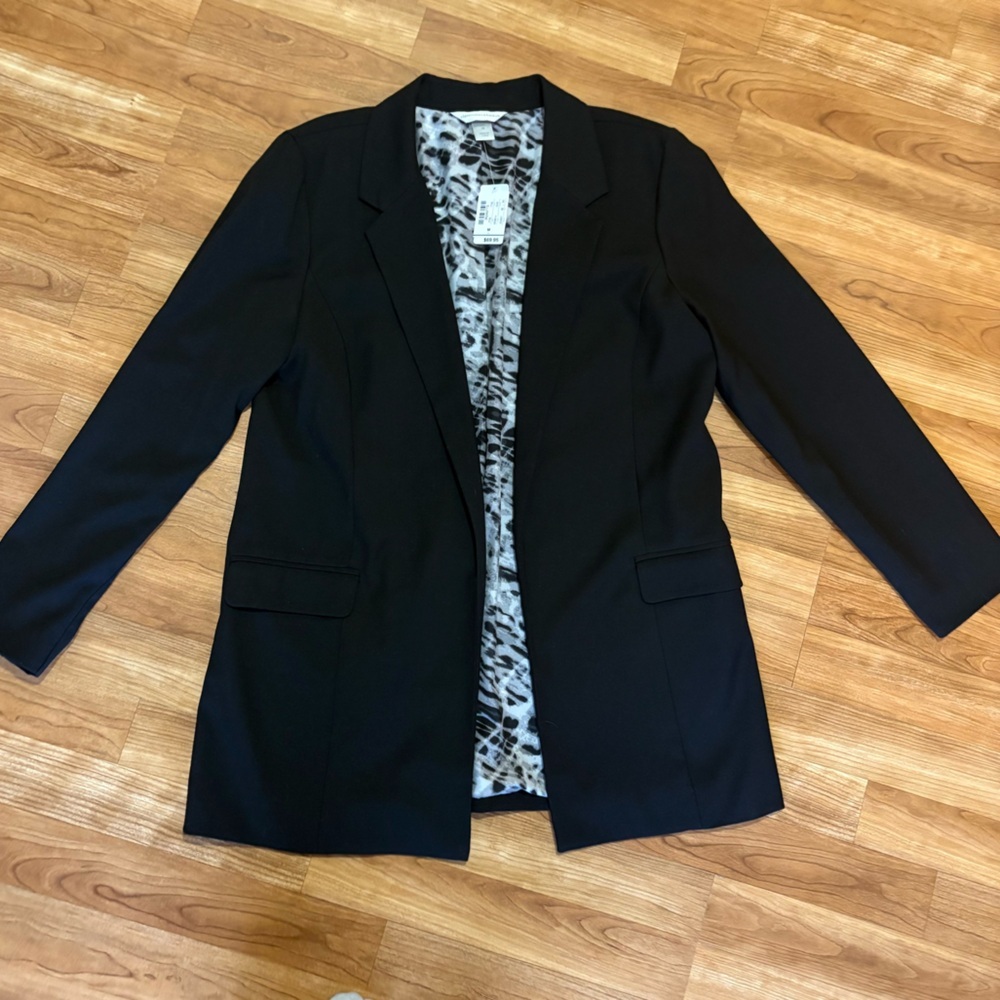 Christopher‎ & Banks Black Women's Blazer Animal Print Lining Medium